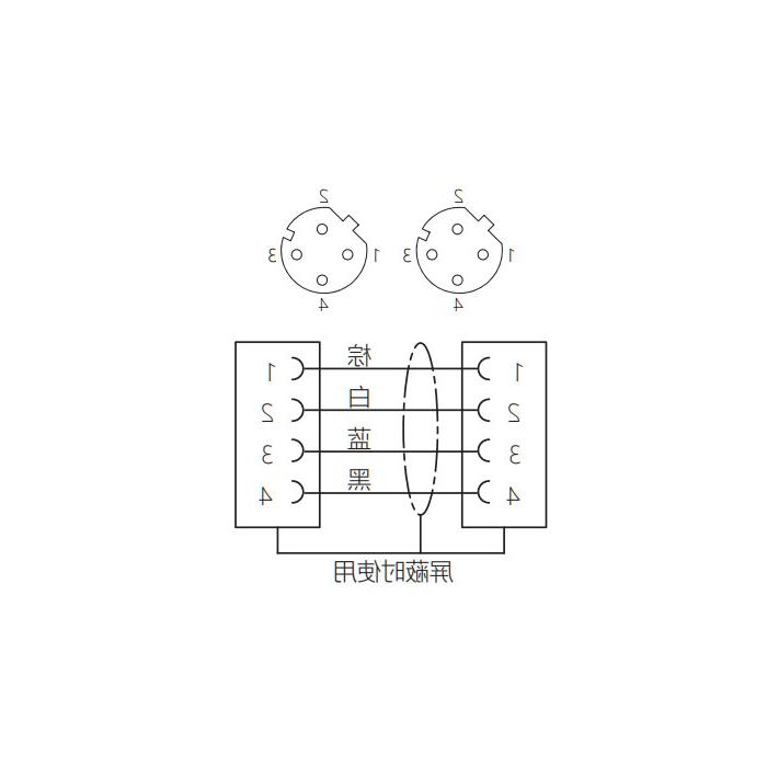 M12 4-PIN D-coded, female head straight turn female head straight, double-ended pre-cast PVC non-flexible cable, gray sheath, 64DD63-XXX